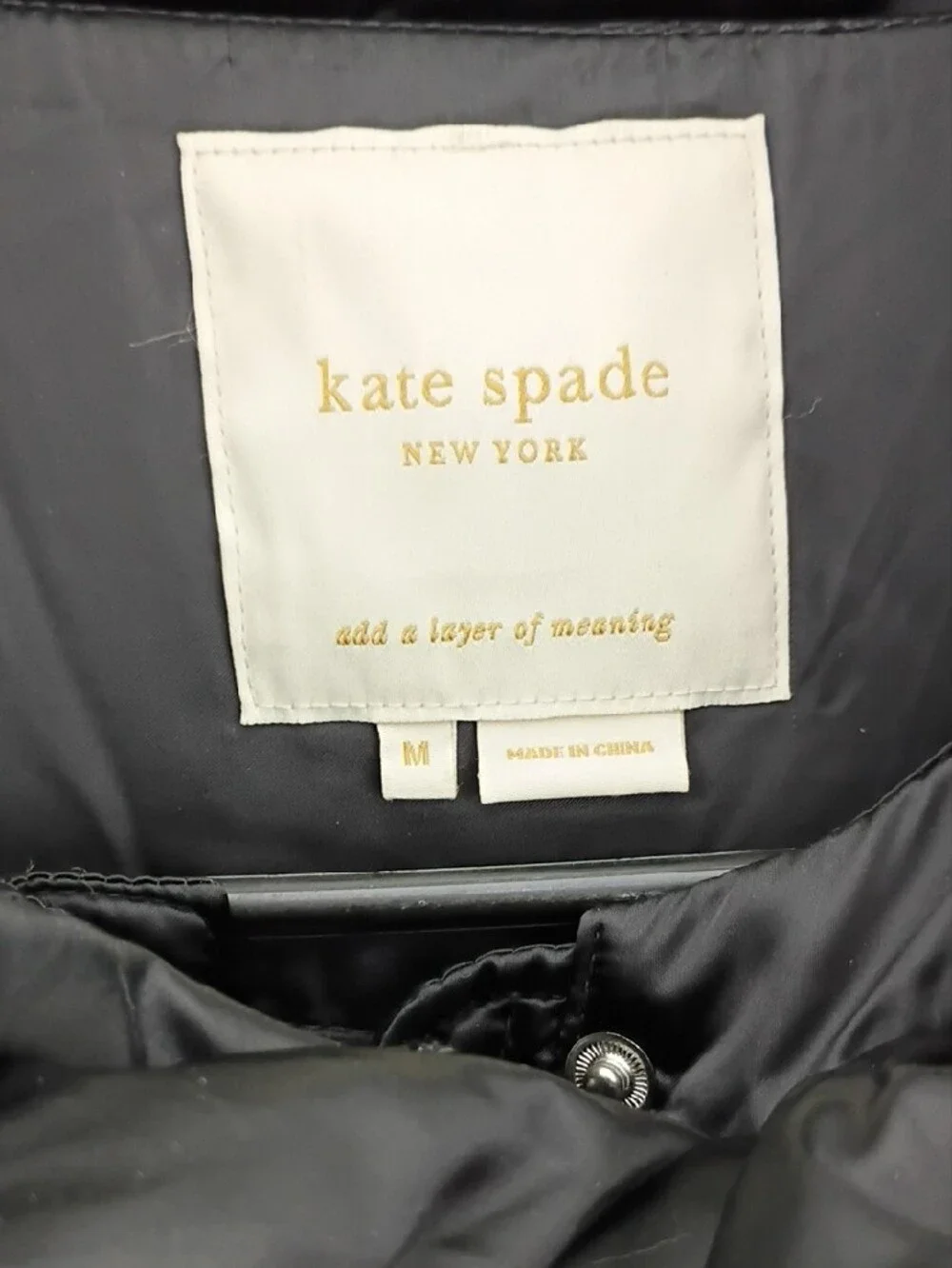 kate spade Black Quilted Puffer Coat with Bow Detail